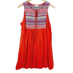 Umgee, Orange Boho Top, Beach Cover Up, Med., Sleeveless, Tribal Fabric Accent